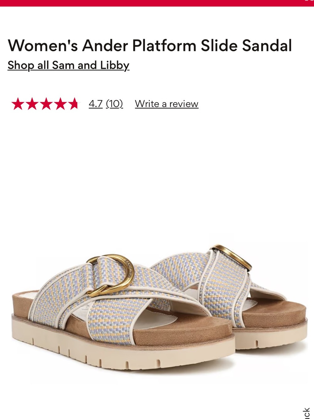 Sam & Libby White and Tan Crisscross Platform Slide Sandal with Gold Buckle
